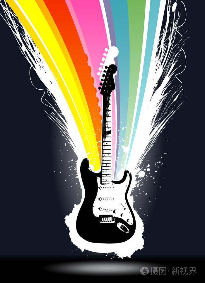 抽象的彩色爆炸吉他插画-正版商用图片03gum4-摄图新视界