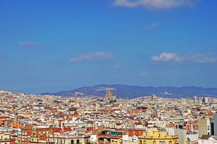 巴塞罗那的城市风景.巴塞罗那的屋顶.巴塞罗那.巴塞罗那全景