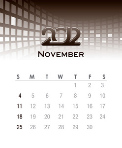 2012年11月每月矢量日历