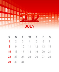 2012年7月每月矢量日历