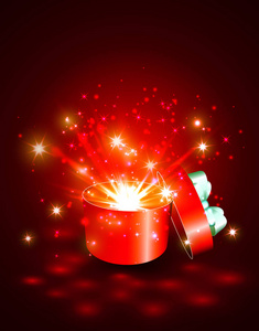 打开礼品盒, 带惊喜和神奇的灯光烟花