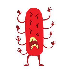 滑稽的红色细菌与六只眼睛和八胳膊照片