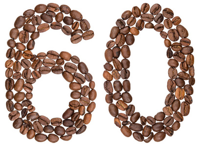 阿拉伯数字 60, 六十, 从咖啡豆, 在白色 b 隔离照片