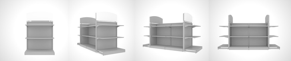 隔离在白色背景上的一组商店货架