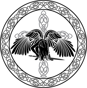 有交叉的装饰圈的凯尔特天使照片