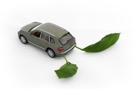 绿叶和汽车。生态学概念
