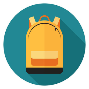 学生儿童圆形图标学校背包图标.平面样式的插图.