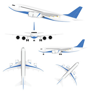 飞机在白色和蓝色颜色集合例证