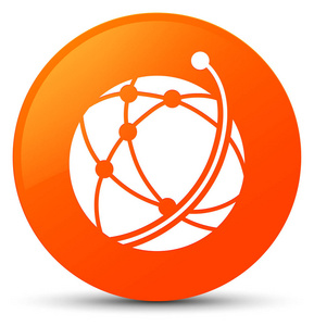 全球网络图标橙色圆形按钮