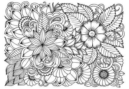 黑白花图案为着色 涂鸦花drawi插画 正版商用图片10qx0t 摄图新视界