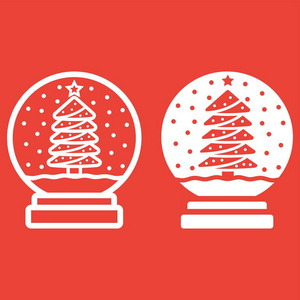雪球线和字形图标, 新年和圣诞节, 圣诞标志矢量图形, 在红色背景上的线性模式, eps 10