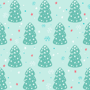 圣诞圣诞树星星和 snowf 的无缝圣诞图案