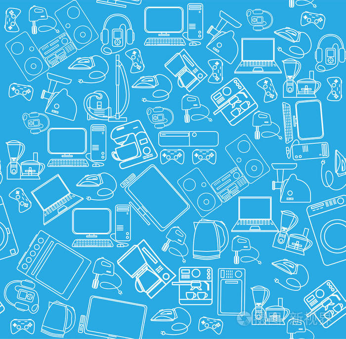 图案无缝的家用电器.蓝色背景插画-正版商用图片03ib9w-摄图新视界