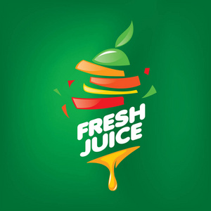 标志的插图艺术在绿色的叶子新鲜果汁溅七号标志素描风格食品刻字图标