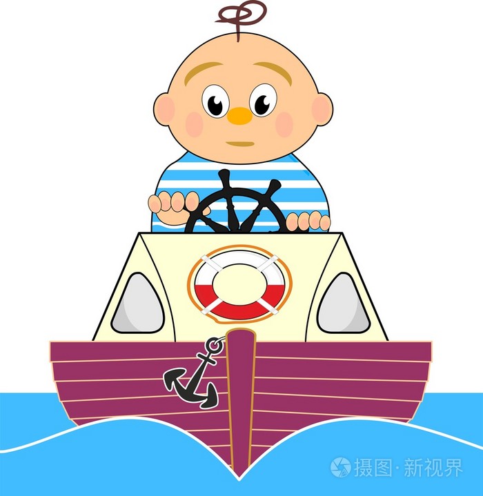 救生员摩托艇和水手男孩矢量漫画