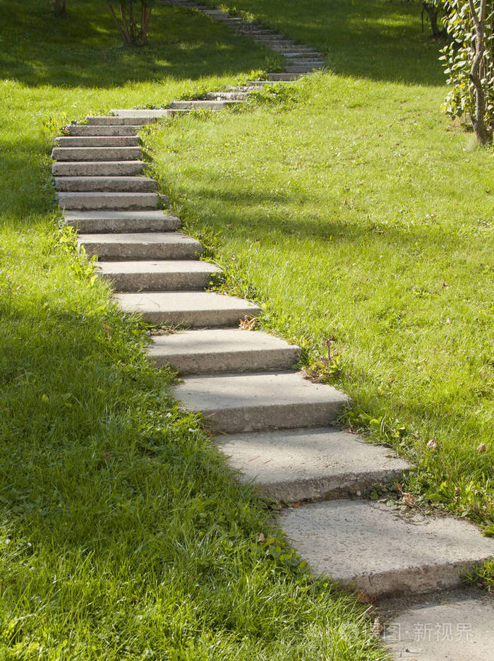石走道人行道在绿色公园的路径