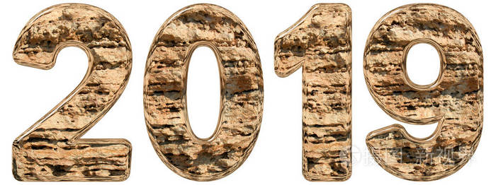 数字2019与一个抽象表面从自然石灰石