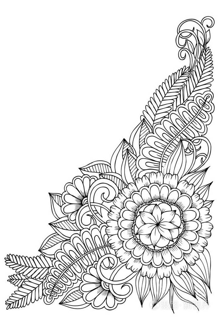 黑色和白色的角花图案.可用于印刷, co