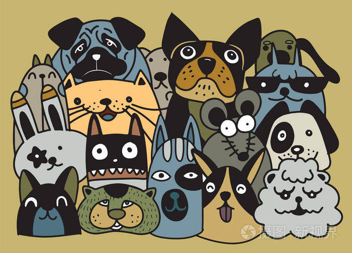 组动物宠物店,设置隔离,家里宠物猫犬鼠 rab插画-正版商用图片03ixmf