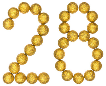 二球数字 28, 二十八, 从装饰球, 孤立的.照片