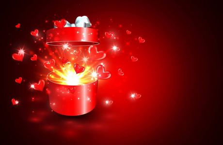 情人节烟花情人节背景, 打开礼物盒与惊喜, 心和魔术轻烟花照片