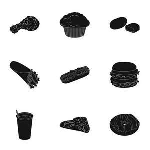 食品, 午餐, 快速和其他黑色风格的网页图标。Piello, 奶油, 调味汁, 集合中的图标
