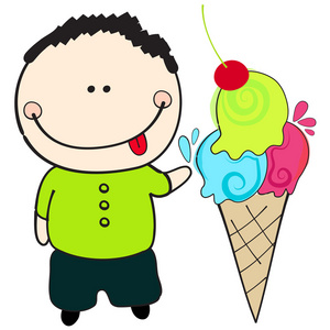 可爱的夏天男孩带着冰淇淋
