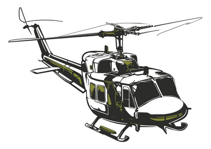 现代孤立的矢量插图直升机在白色背景下的深灰色和陆军绿颜色照片
