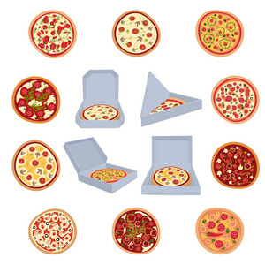 一套披萨矢量插图照片