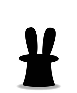 魔术兔子的黑色剪影在圆筒帽子