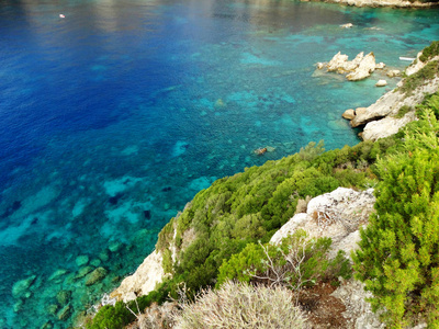 paleokastritsa 蓝色泻湖海岸风景爱奥尼亚海在科孚