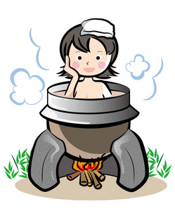 日本老式浴缸从下面加热照片