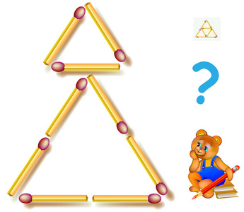 移动三火柴使五三角形。逻辑益智游戏。矢量图像