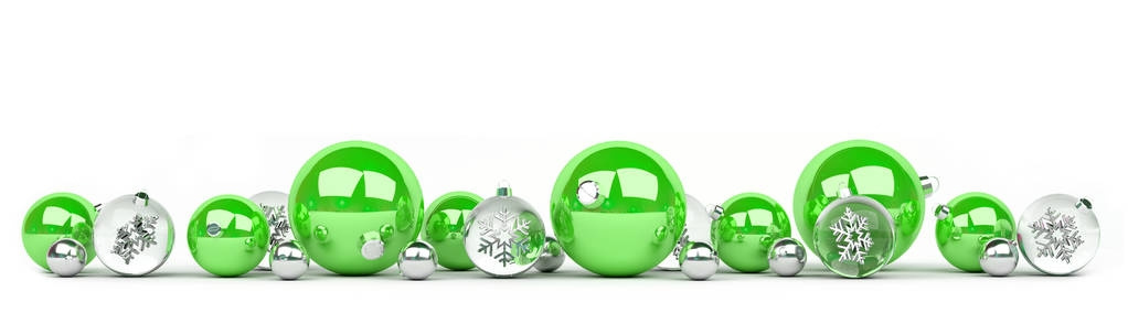 绿色和白色圣诞小玩意排队 3d 渲染
