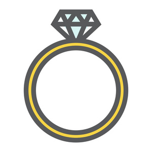 钻石戒指填充轮廓图标, 情人节和浪漫, 宝石标志矢量图形, 彩色线条图案白色背景, eps 10