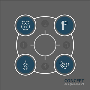 矢量图的 4 紧急图标。可编辑包 Ax 徽章 烧伤和其他元素