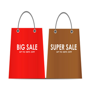 大销售和超级销售购物袋插图海报横幅图标隔离背景