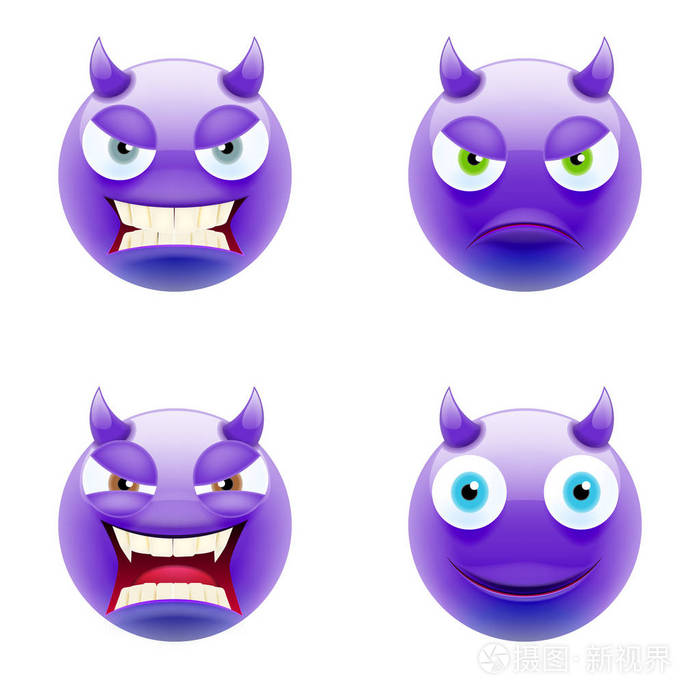 一套魔鬼 emojis.微笑的图标.白色背景上的孤立向量图