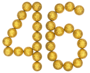 四十六数字 46, 四十六, 从装饰球, 在白色隔离照片