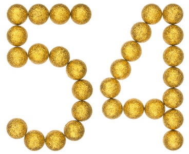 装饰白色四数字 54, 五十四, 从装饰球, 在白色隔离照片