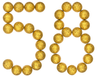 数字 58, 五十八, 从装饰球, 孤立的白衣照片