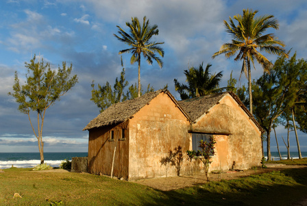 Maison traditionnelle, ocan indien et cocotier