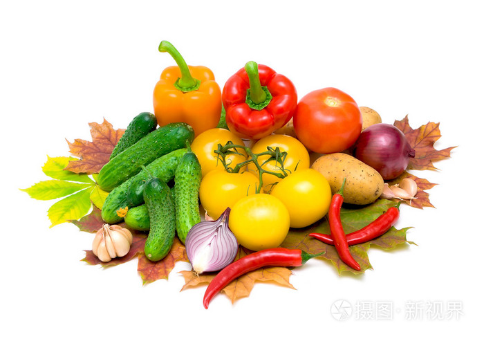 混合蔬菜和秋叶