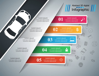 道路信息图表设计模板和营销图标。汽车图标