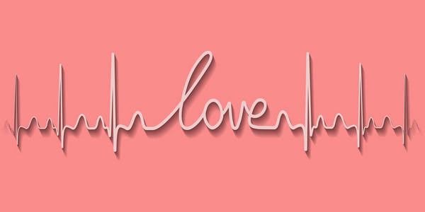 心跳脉冲文字爱字, 画线手书法, 矢量情人节爱的概念照片