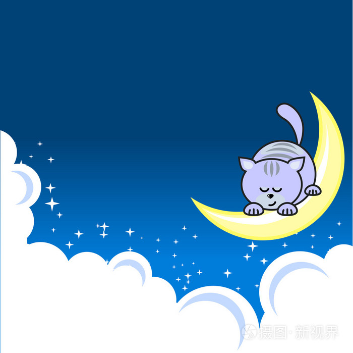 星星上坐在沉睡的月亮镰刀上睡熊抱着枕头甜美的梦可爱的可爱小泰迪熊