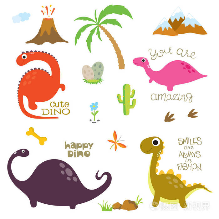 恐龙足迹,, 棕榈树, 石, 骨和仙人掌