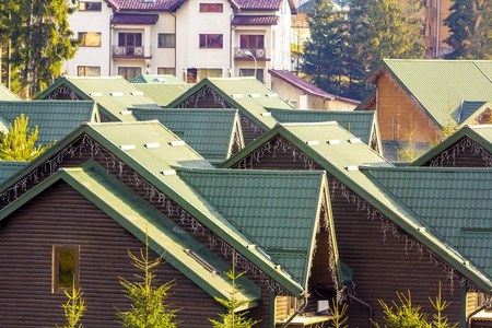新住宅木屋屋顶的绿顶照片