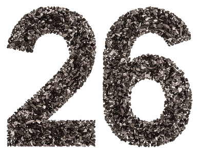 腊月二十六阿拉伯数字 26, 二十六, 从黑色的天然木炭, 是照片