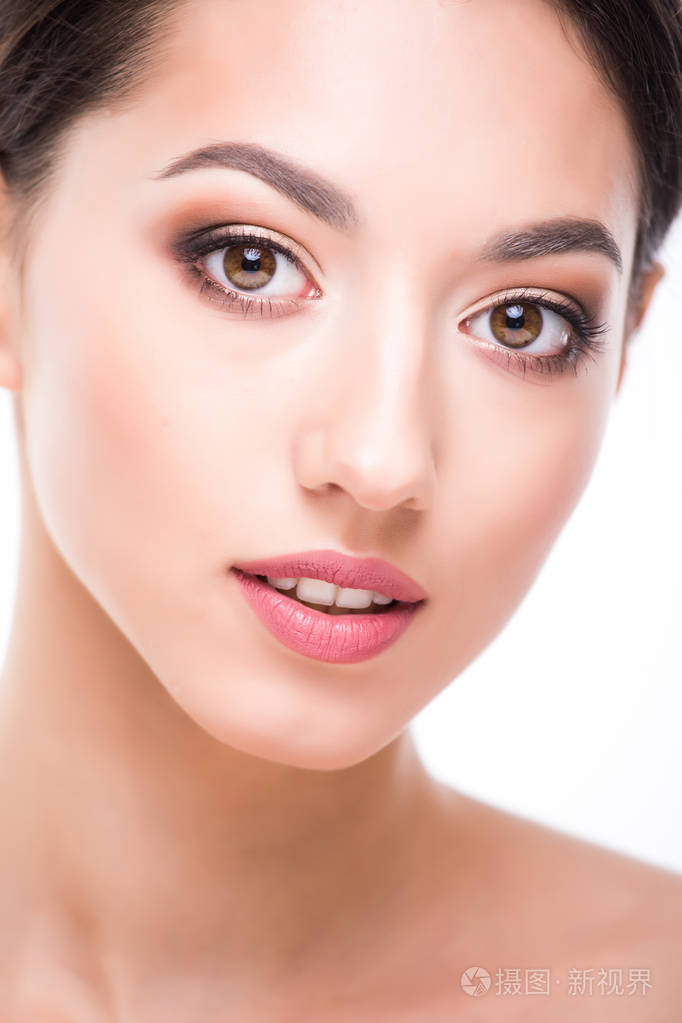 美丽的 spa 女人微笑.完美的新鲜肌肤纯美模特.青年和皮肤护理概念